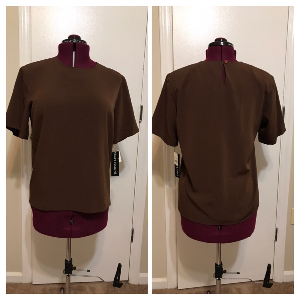 NWT VTG IMPRESSIONS  Short sleeve  crew Neck Brown Top Women